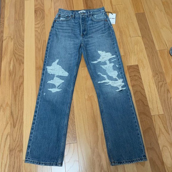 ReDone High Rise Loose Jeans in Mended Destroyed  Size 26 NWT - Picture 1 of 7